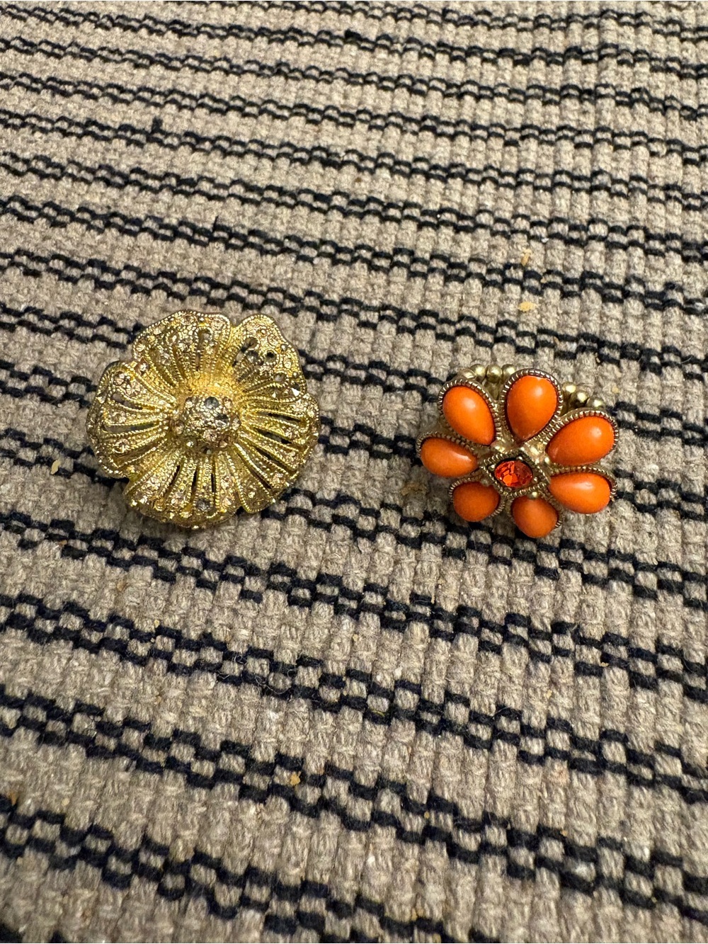 Gold Floral Statement Ring with Orange Petal Accent